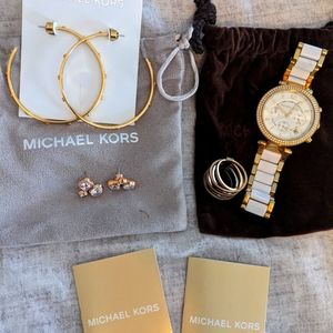 Michael Kors watch, ring, earrings Jewelry